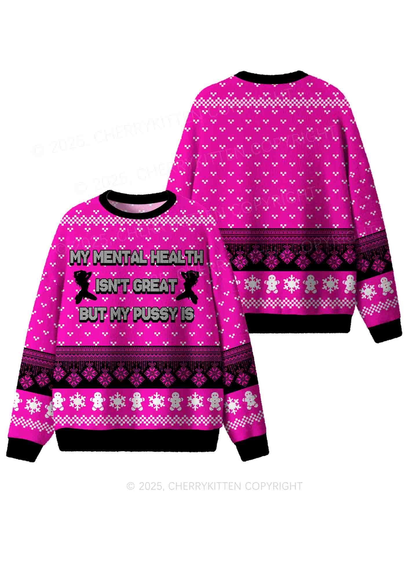 Great Mental Health Y2K Christmas Knit Sweatshirt Cherrykitten