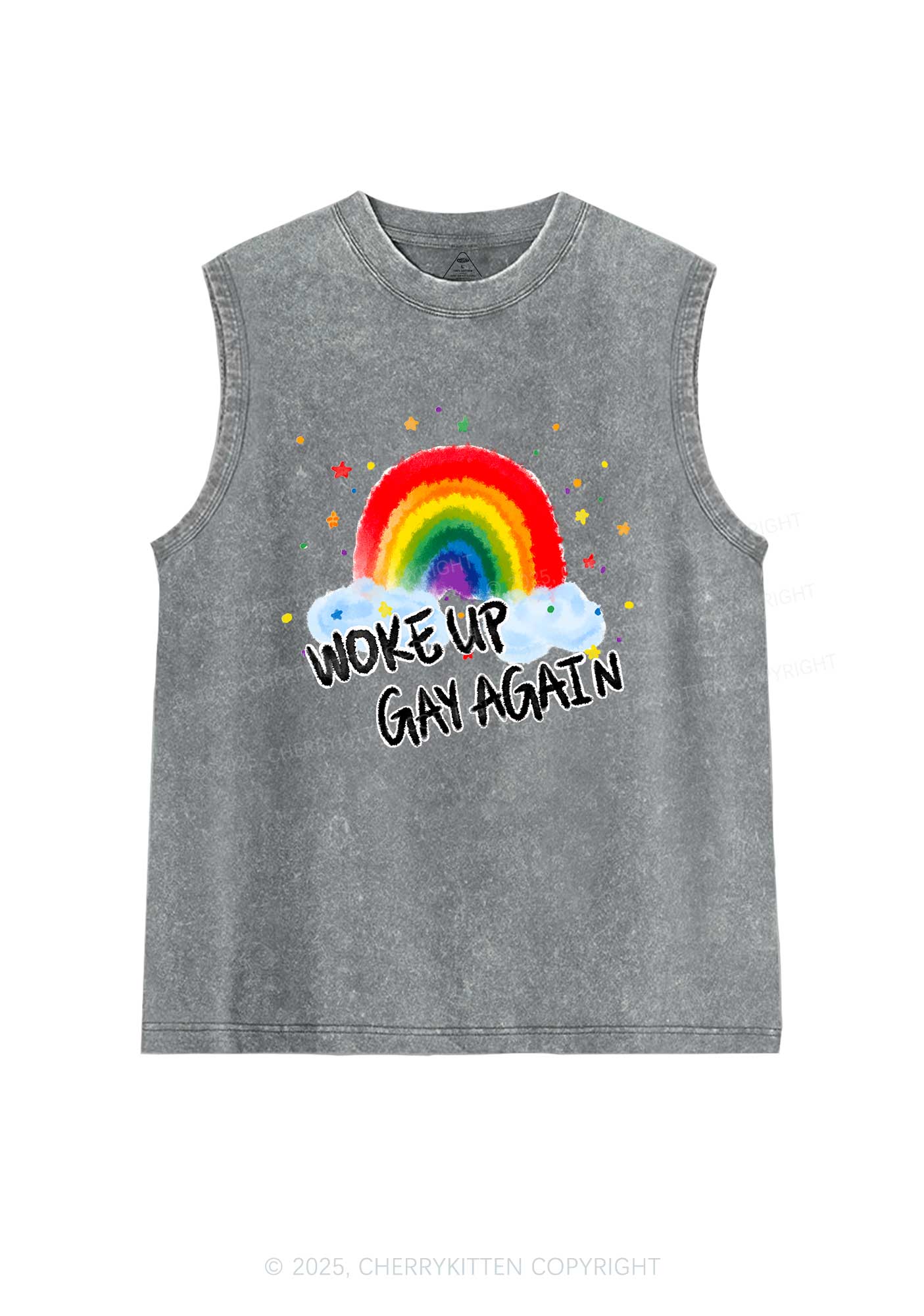 Woke Up Gay Again Y2K Washed Muscle Tank Cherrykitten