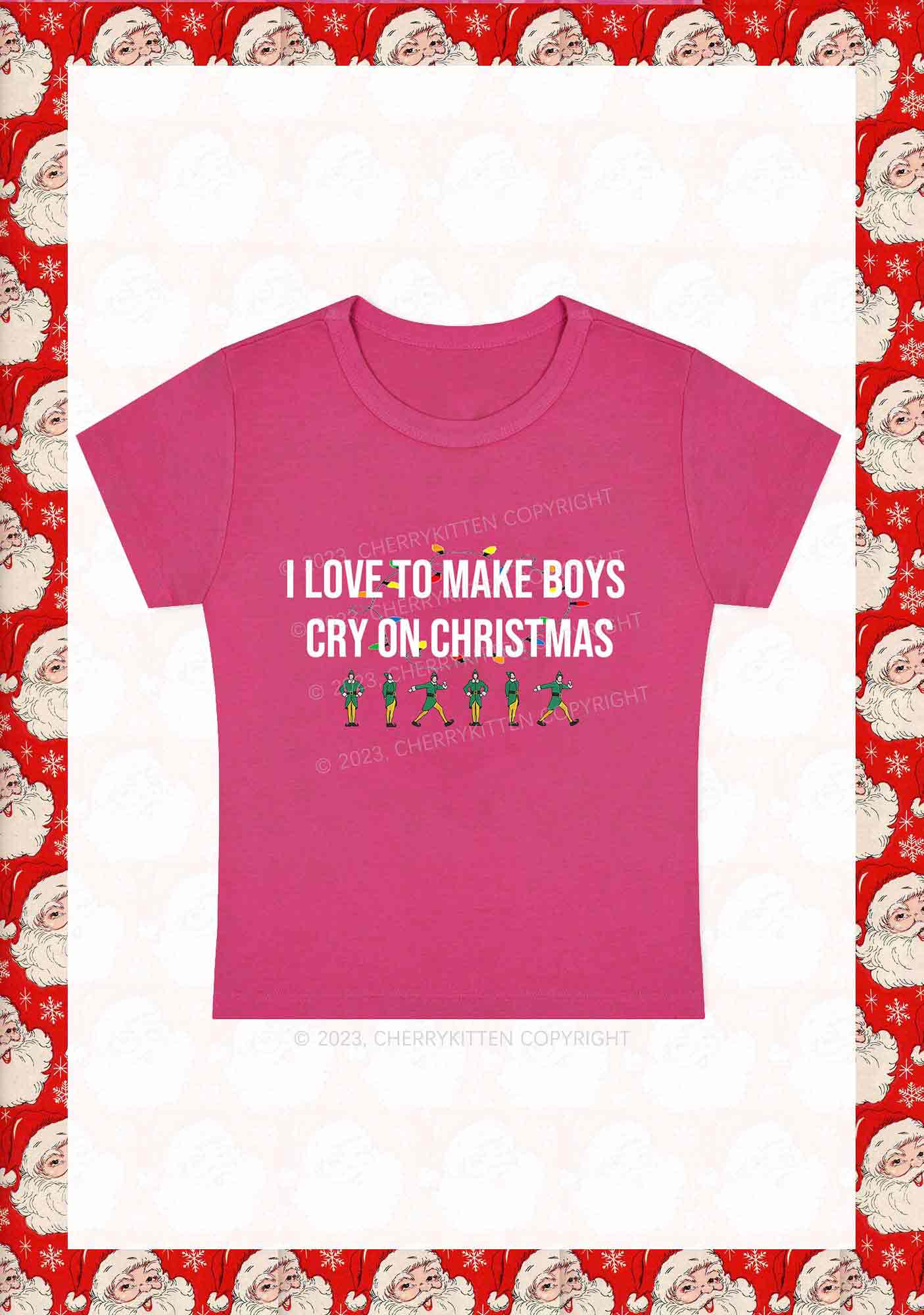 I Love To Make Boys Cry On Christmas Y2K Baby Tee Cherrykitten