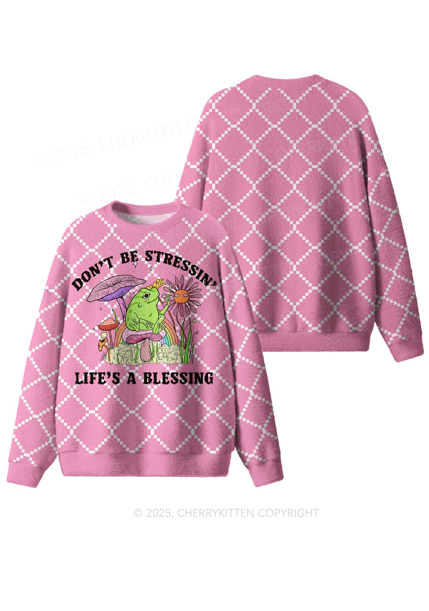 Dont Be Stressin Y2K Christmas Knit Sweatshirt Cherrykitten