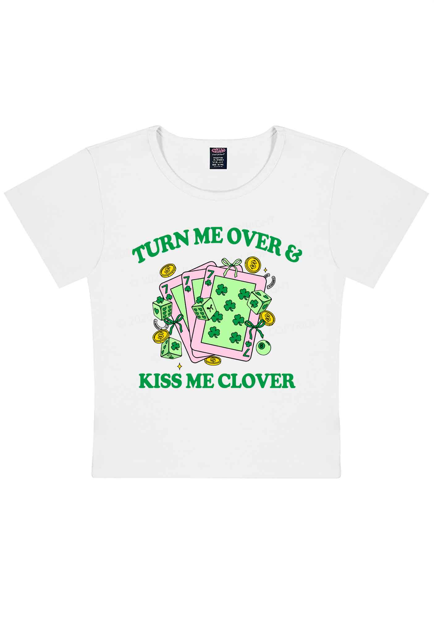 Kiss Me Clover Cards St Patricks Y2K Baby Tee Cherrykitten