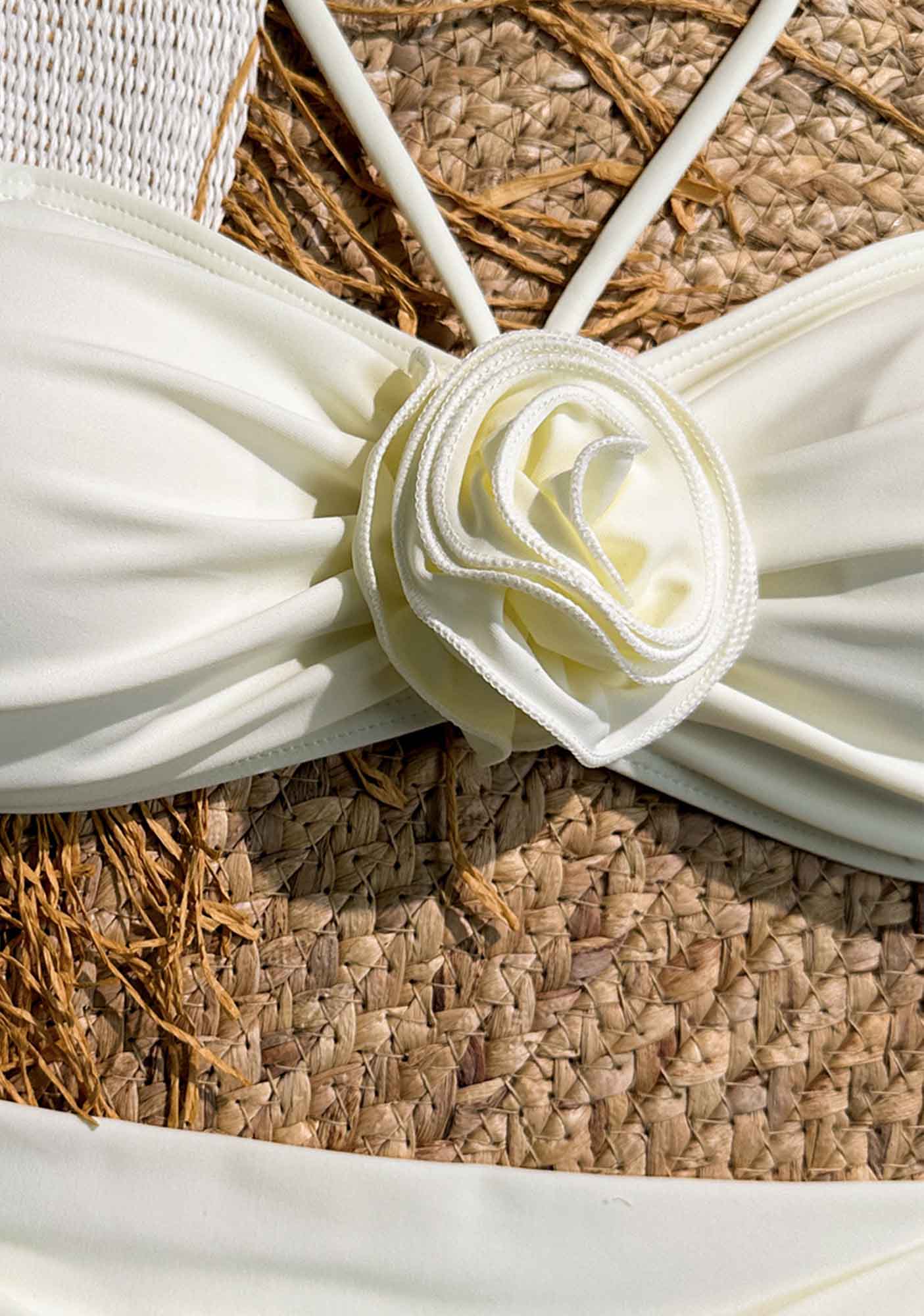White Flower Halter Three piece Y2K Bikini Set Cherrykitten