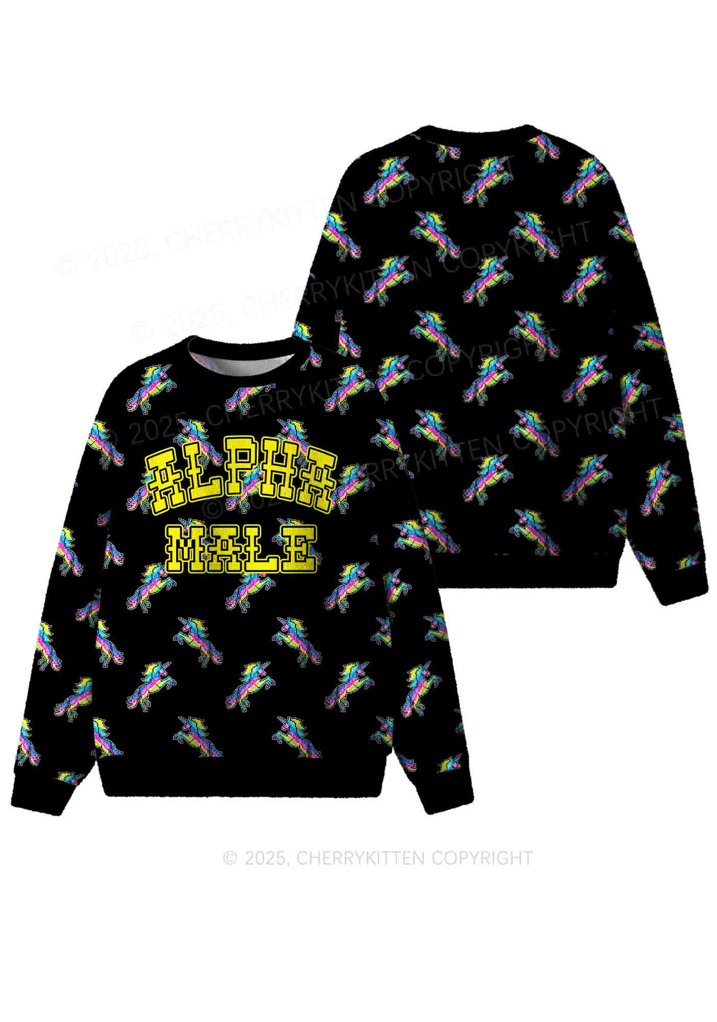 Yellow Alpha Male Y2K Christmas Knit Sweatshirt Cherrykitten