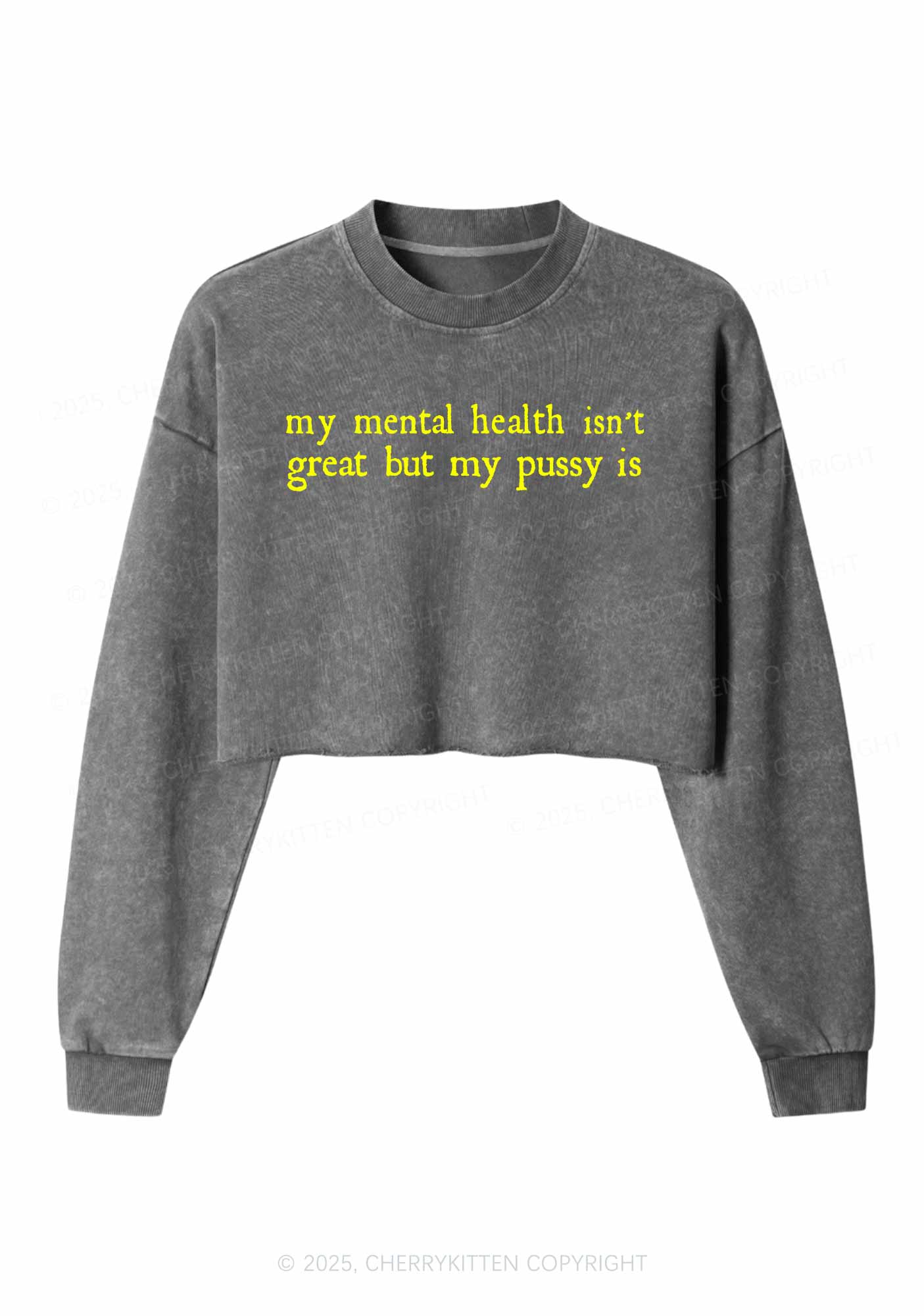 Great Mental Health Y2K Crop Washed Sweatshirts Cherrykitten