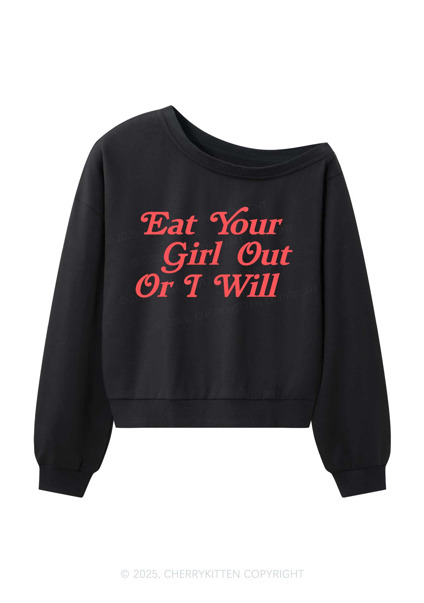 Eat Your Girl Out Y2K Off Shoulder Sweatshirts Cherrykitten