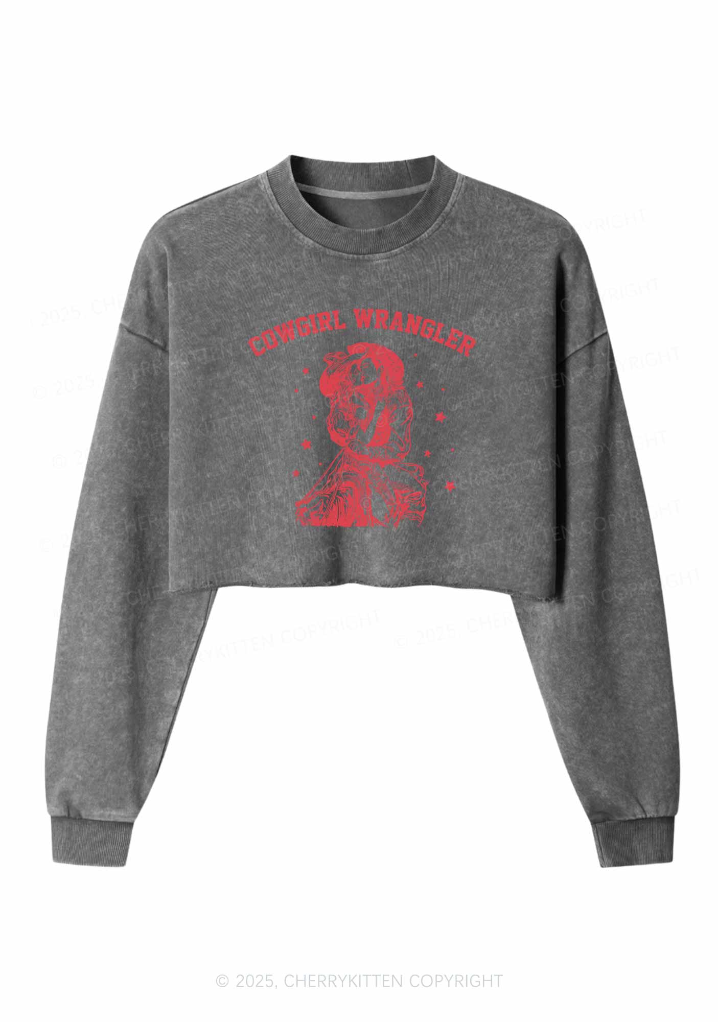 Cowgirl Wrangler Pride Y2K Crop Washed Sweatshirts Cherrykitten