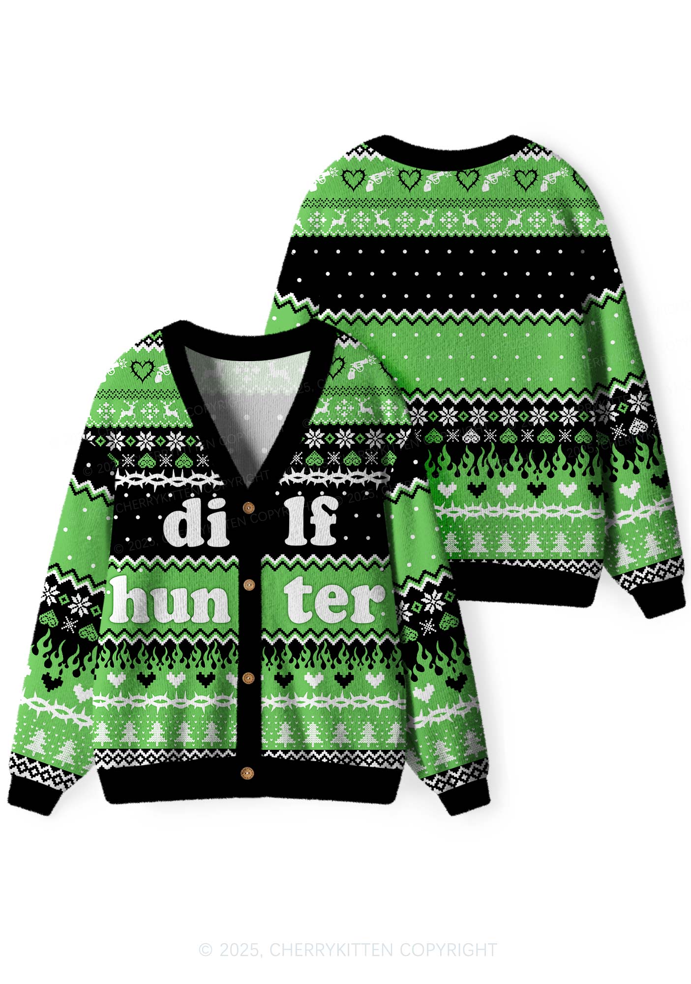 Green Hunter Y2K Christmas Cardigan Knit Sweatshirt Cherrykitten