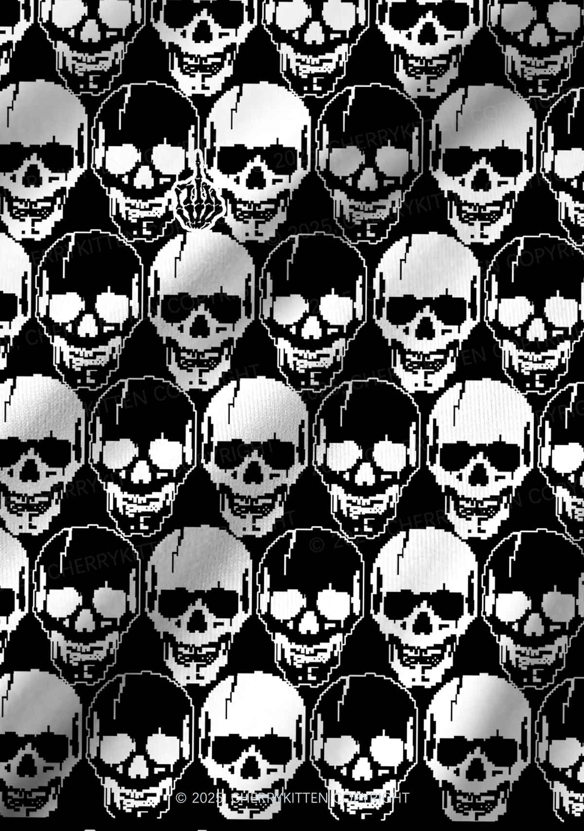 Fxck Skulls Y2K Print Long Sleeve Pajama Set Cherrykitten