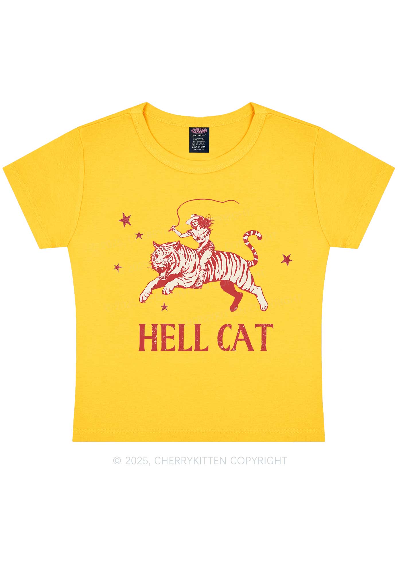 Cowgirl Hell Cat Y2K Baby Tee Cherrykitten