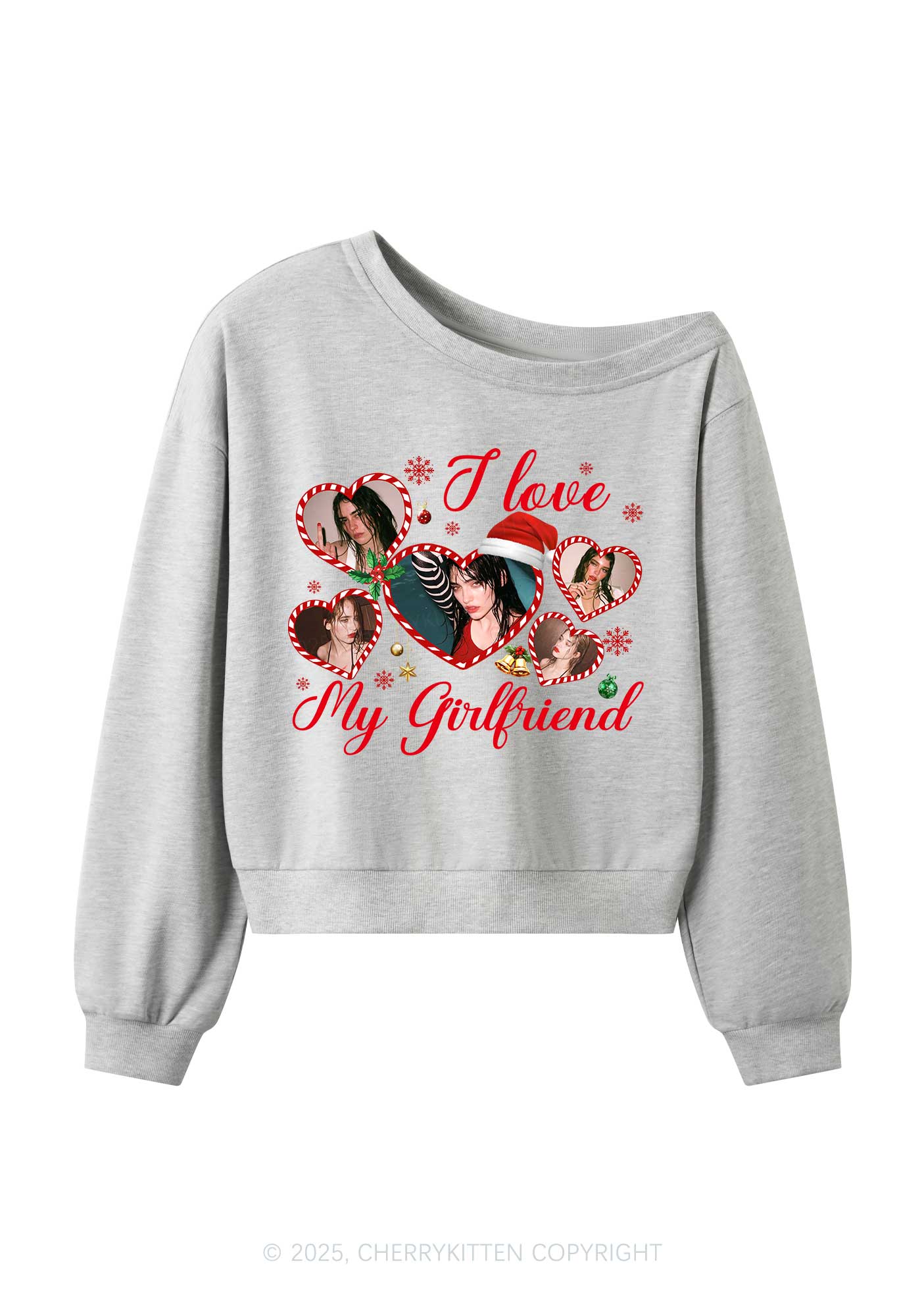 Custom Christmas I Love My GF Y2K Off Shoulder Sweatshirts Cherrykitten