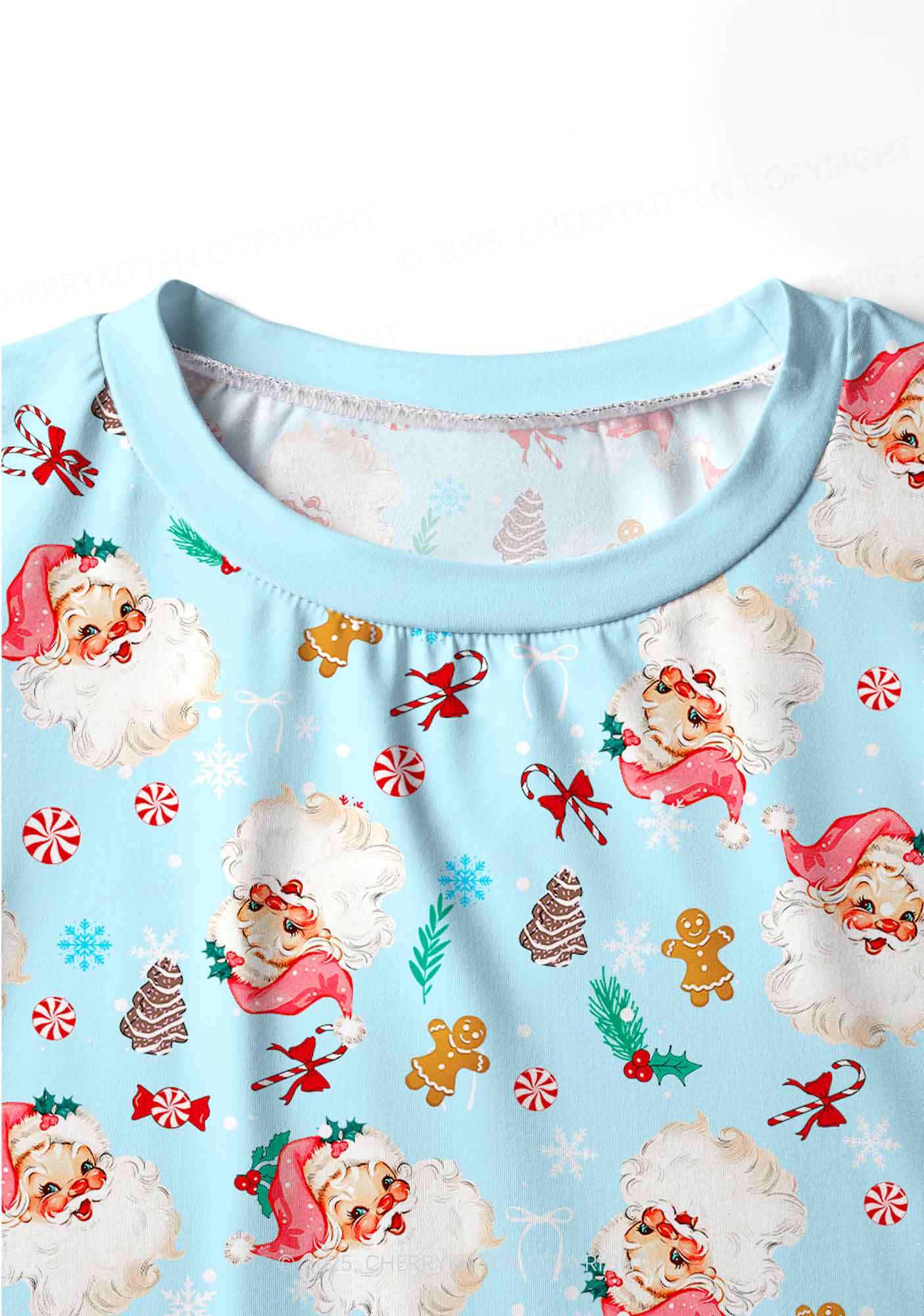 Christmas Blue Santa Y2K Print Long Sleeve Pajama Set Cherrykitten