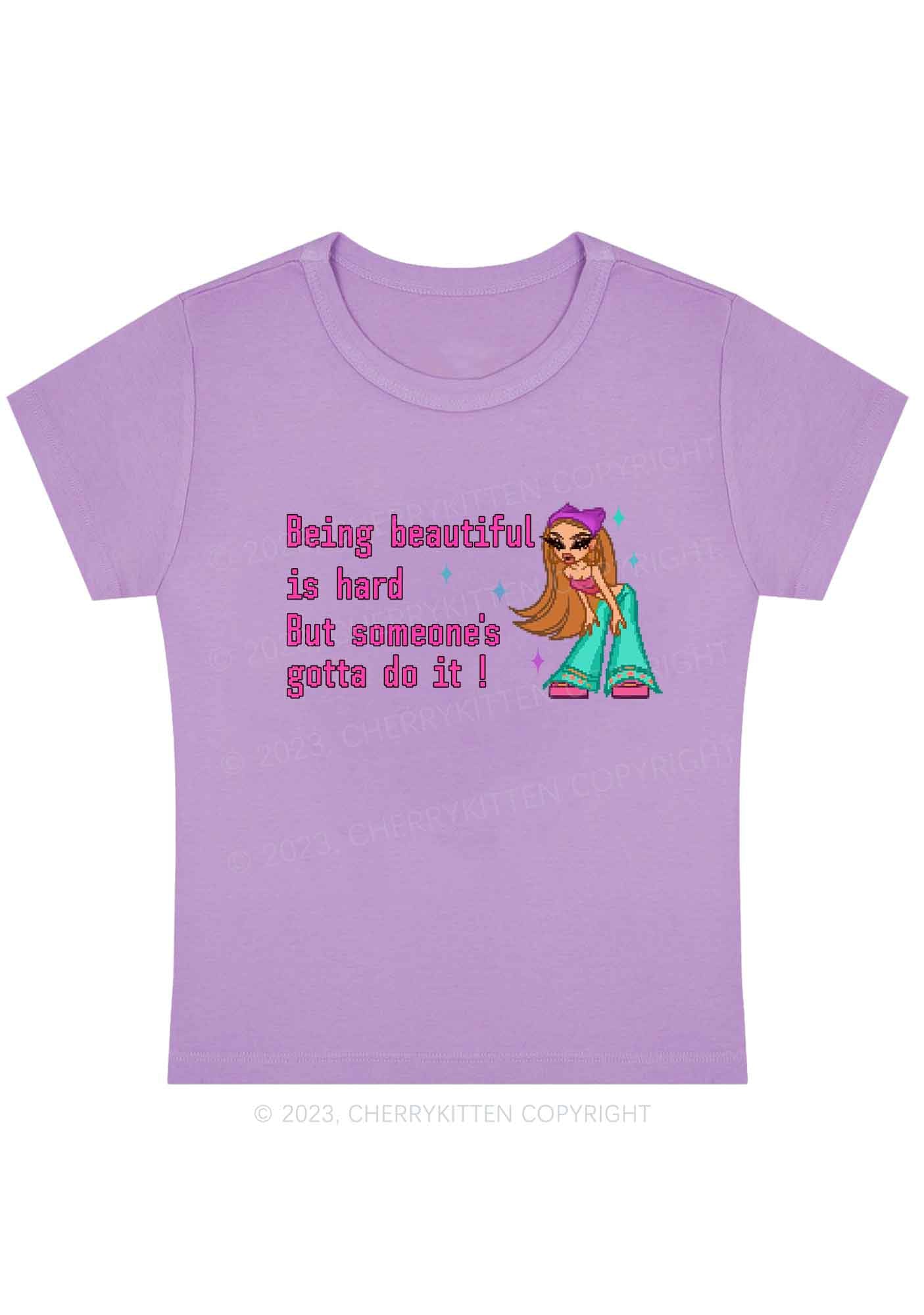 Curvy Being Beautiful Is Hard Y2K Baby Tee Cherrykitten