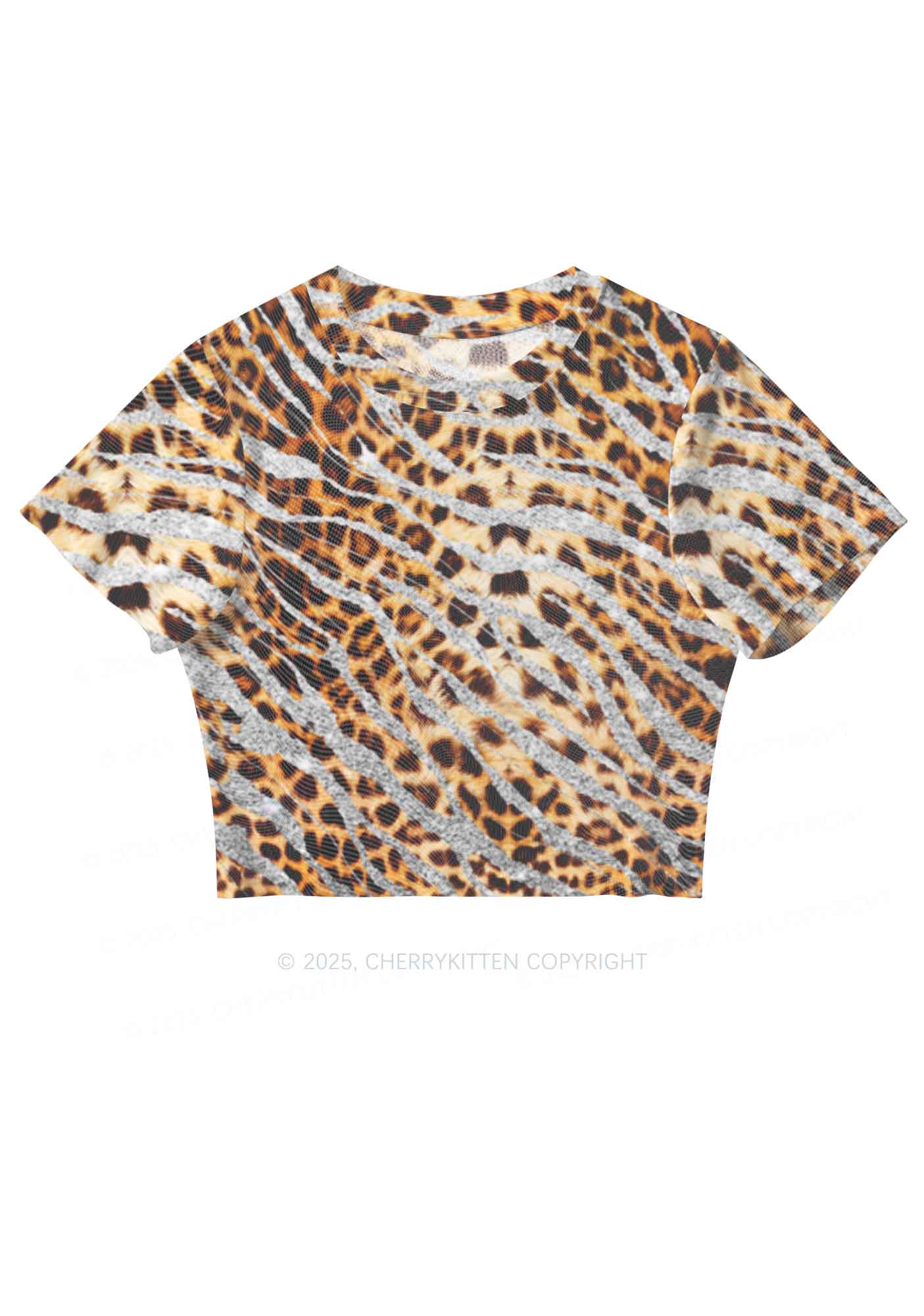 Silver Glitter Leopard Y2K Mesh Crop Top Cherrykitten