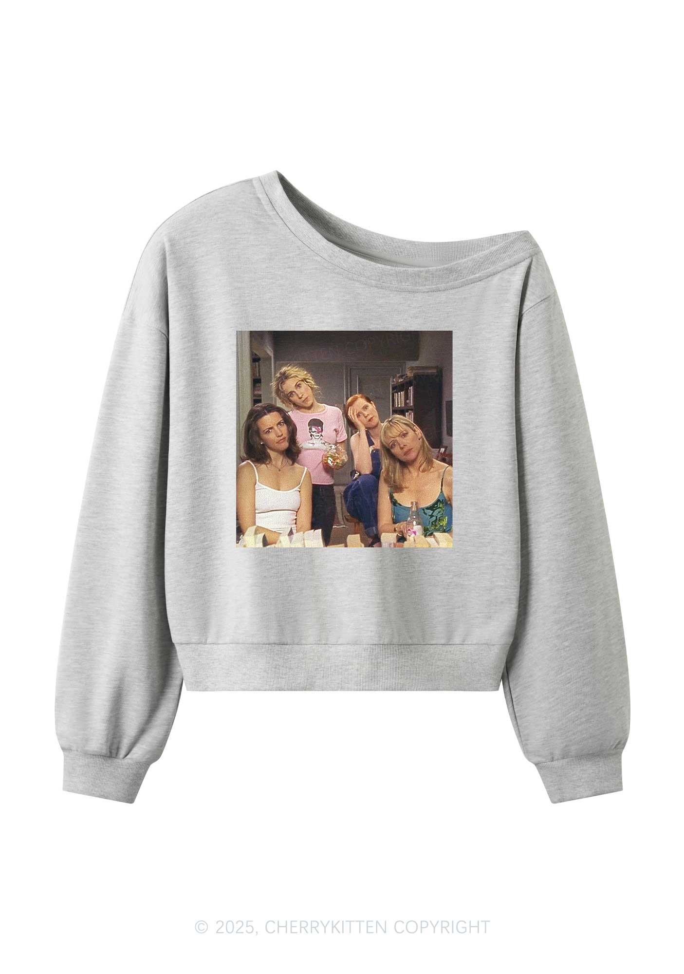 Girl Puzzled Y2K Off Shoulder Sweatshirts Cherrykitten