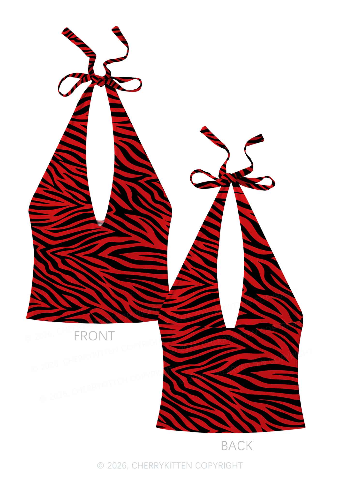 Halloween Red Zebra Stripe Y2K Print Halter Deep V Neck Cami Cherrykitten
