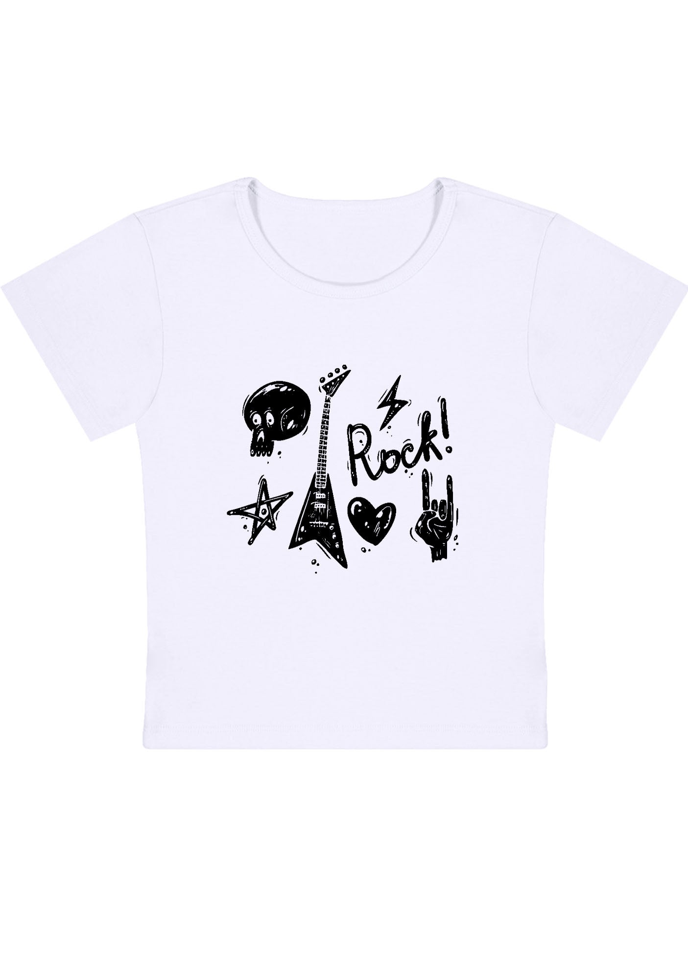 Skull Guitar Rock Heart Star Y2K Baby Tee