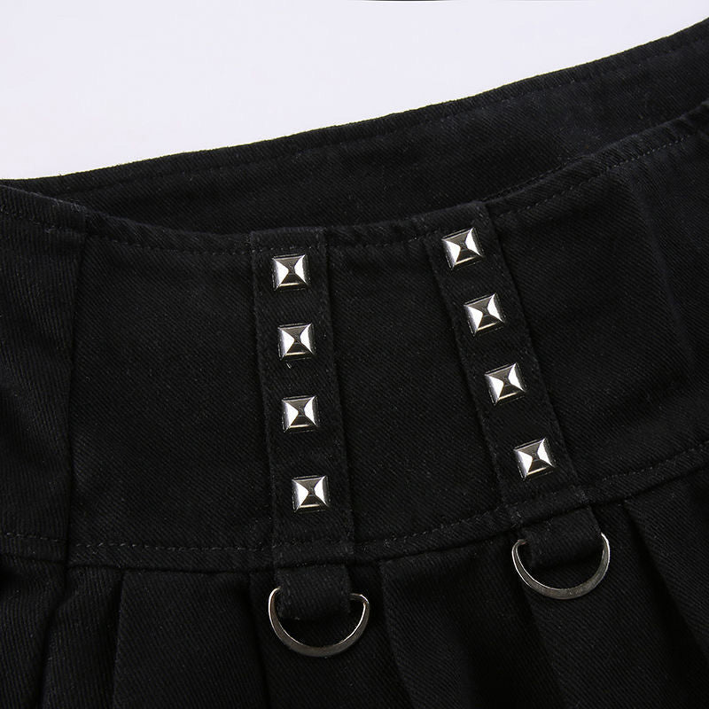 Dark Style Metal Buckle Paneled Hollow Pants