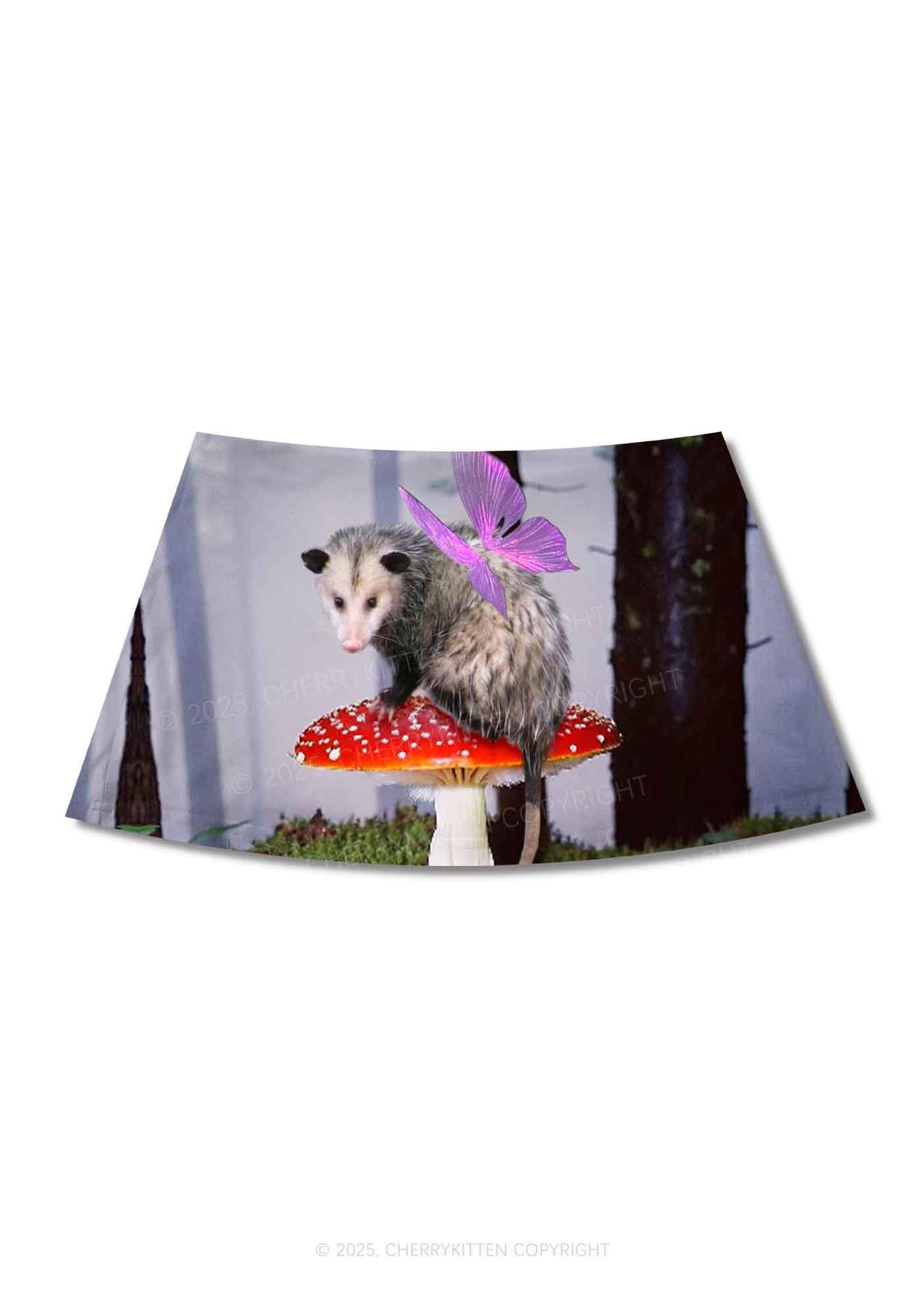 Fairy Possum On Mushroom Y2K Print Mini Skirt Cherrykitten