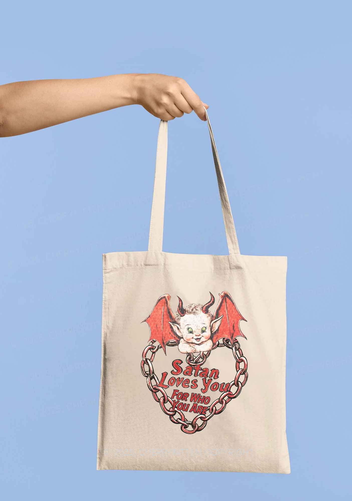 Satan Loves You Y2K Canvas Tote Bag Cherrykitten