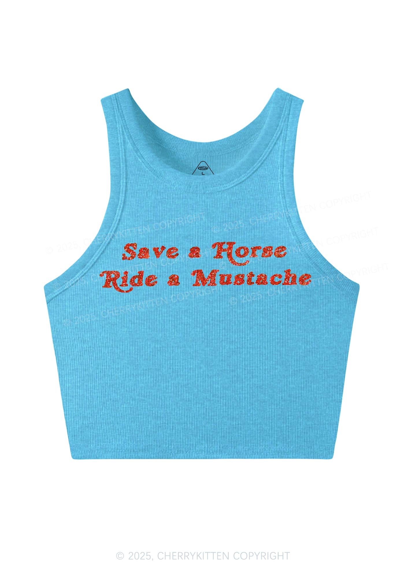 Glitter Ride A Mustache Y2K Crop Tank Top Cherrykitten