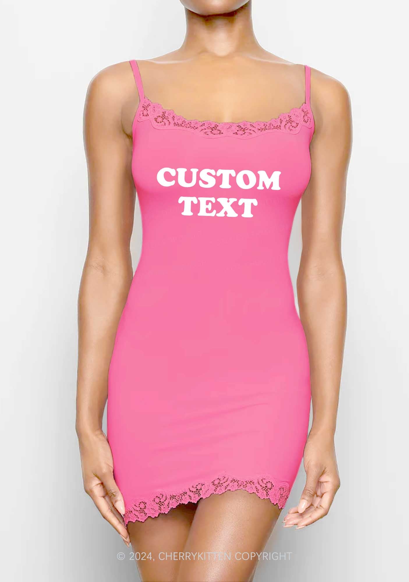 Custom Personalized Text Y2K Lace Slip Dress Cherrykitten