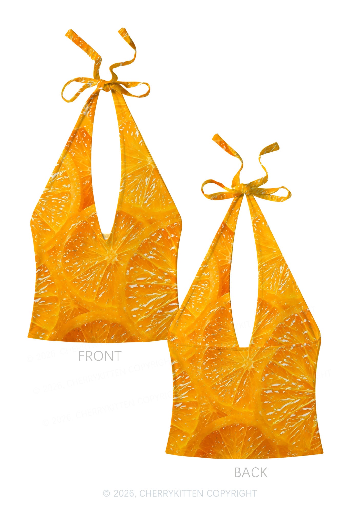 Orange Slice Y2K Print Halter Deep V Neck Cami Cherrykitten