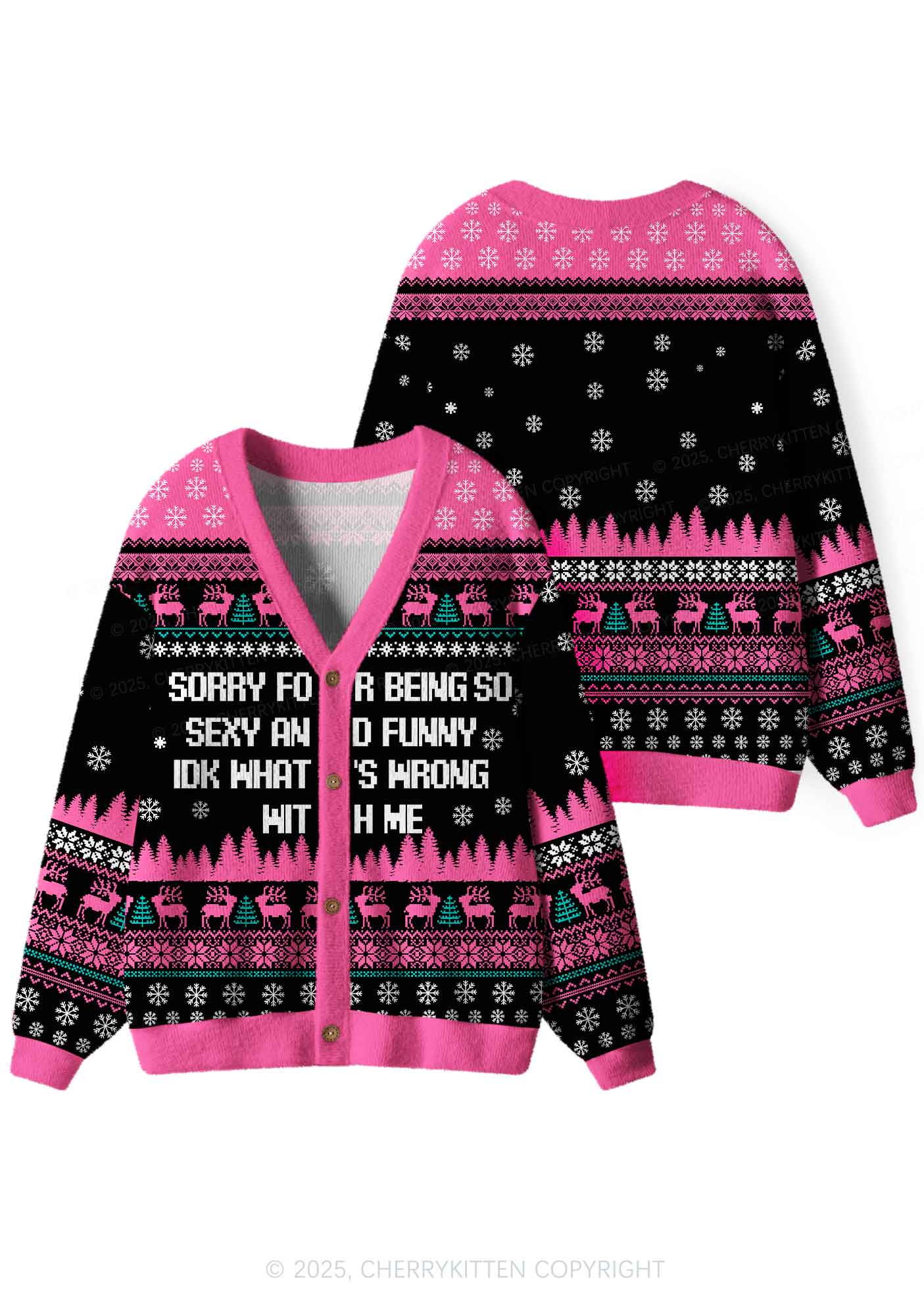 Sorry For Being So Funny Y2K Christmas Cardigan Knit Sweatshirt Cherrykitten
