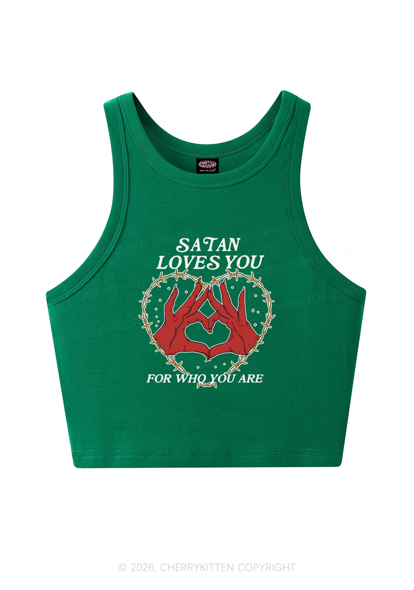 Satan Loves You Heart Halloween Y2K Crop Tank Top Cherrykitten