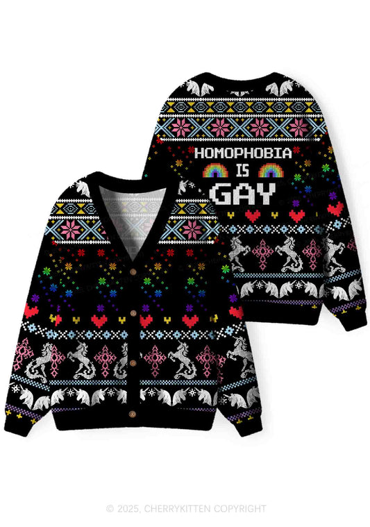 Homophobia Is Gay Pride Y2K Christmas Cardigan Knit Sweatshirt Cherrykitten