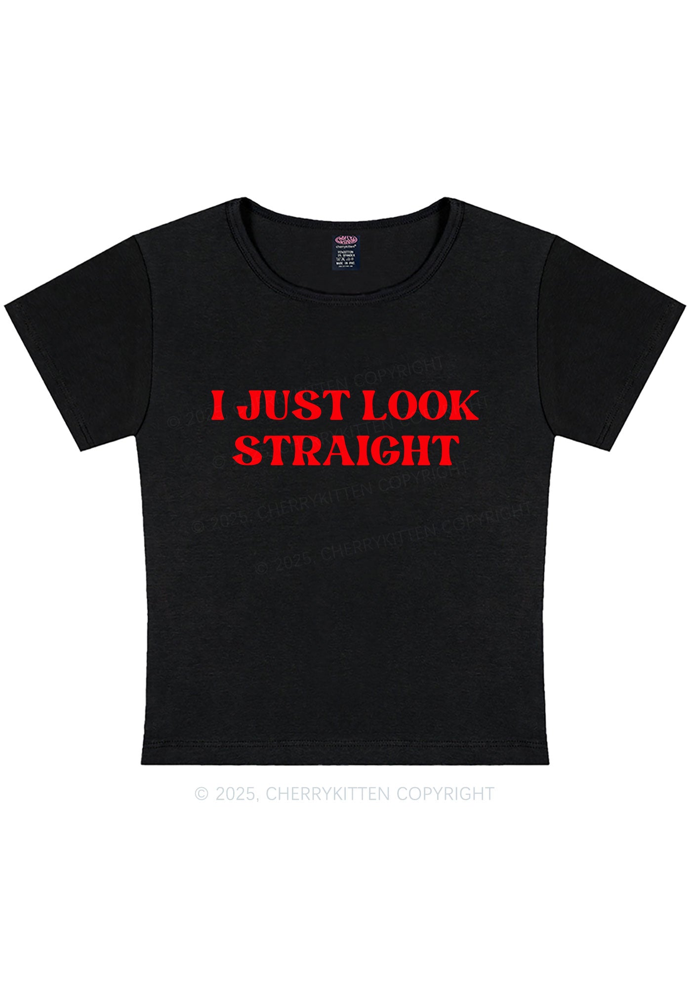 Curvy I Just Look Straight Y2K Baby Tee Cherrykitten