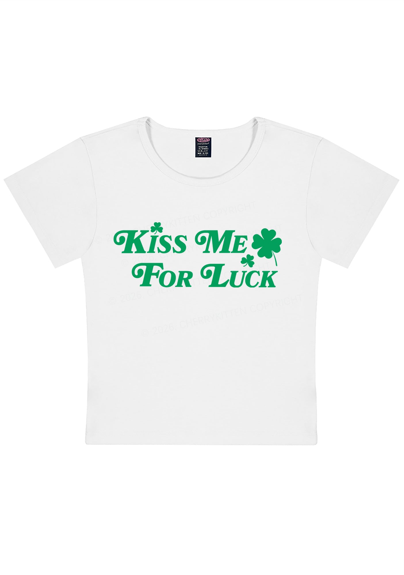 Kiss Me For Luck St Patricks Y2K Baby Tee Cherrykitten