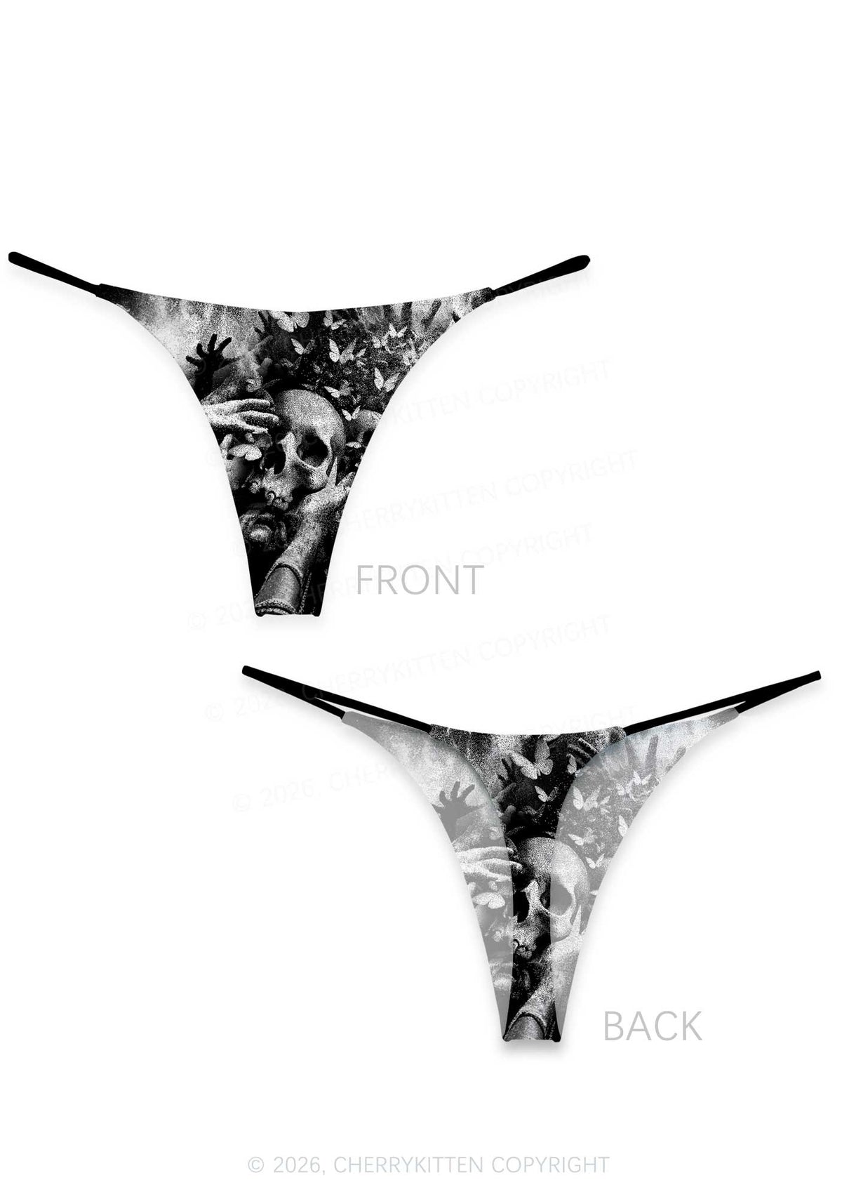 Halloween Gothic Skull Y2K Print Bikini String Thong Cherrykitten