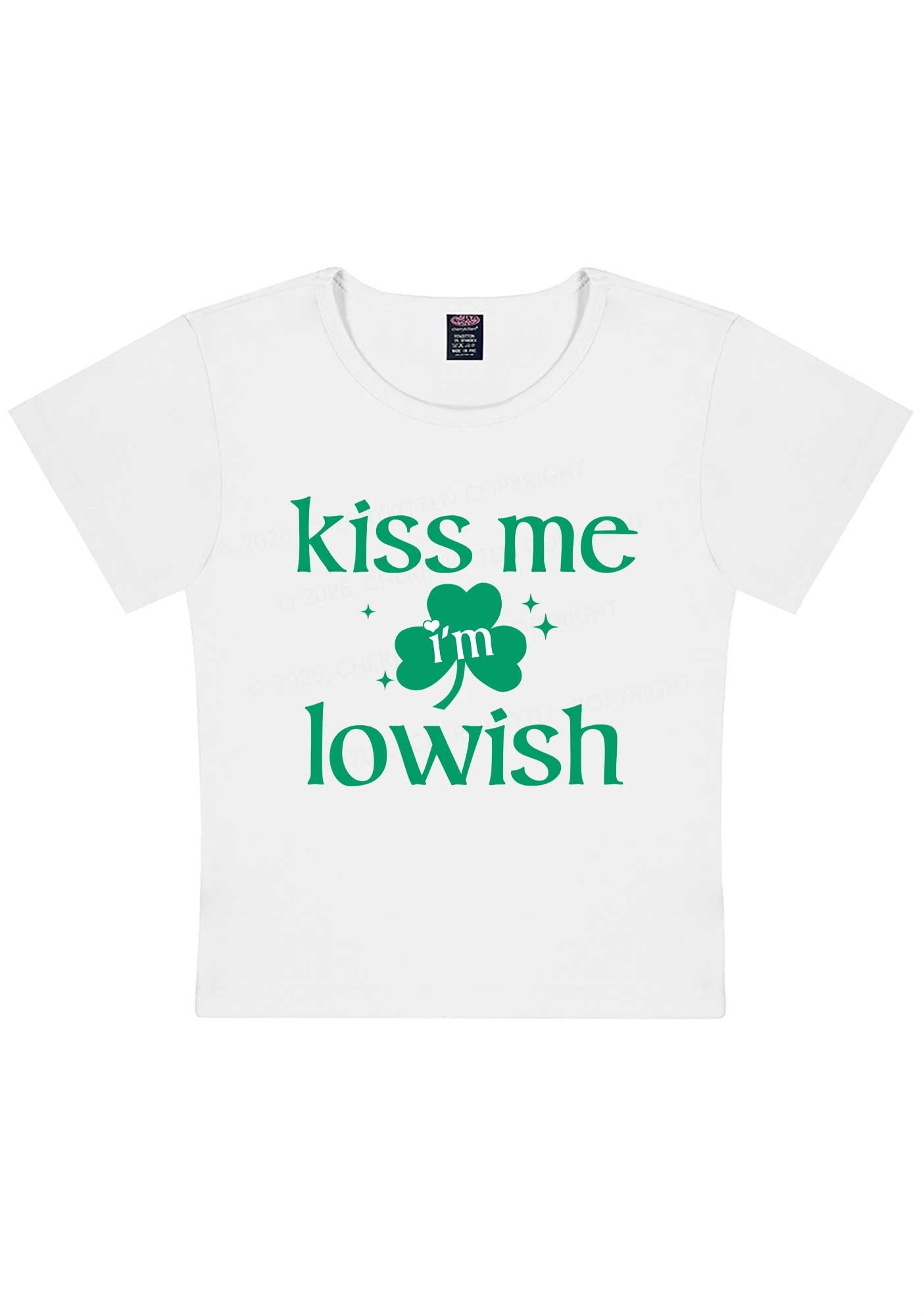 Kiss Me Im Iowish St Patricks Y2K Baby Tee Cherrykitten