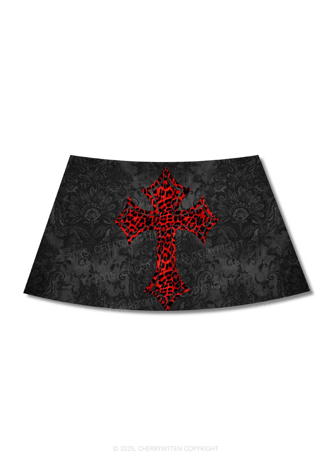 Dark Leopard Cross Y2K Print Mini Skirt Cherrykitten