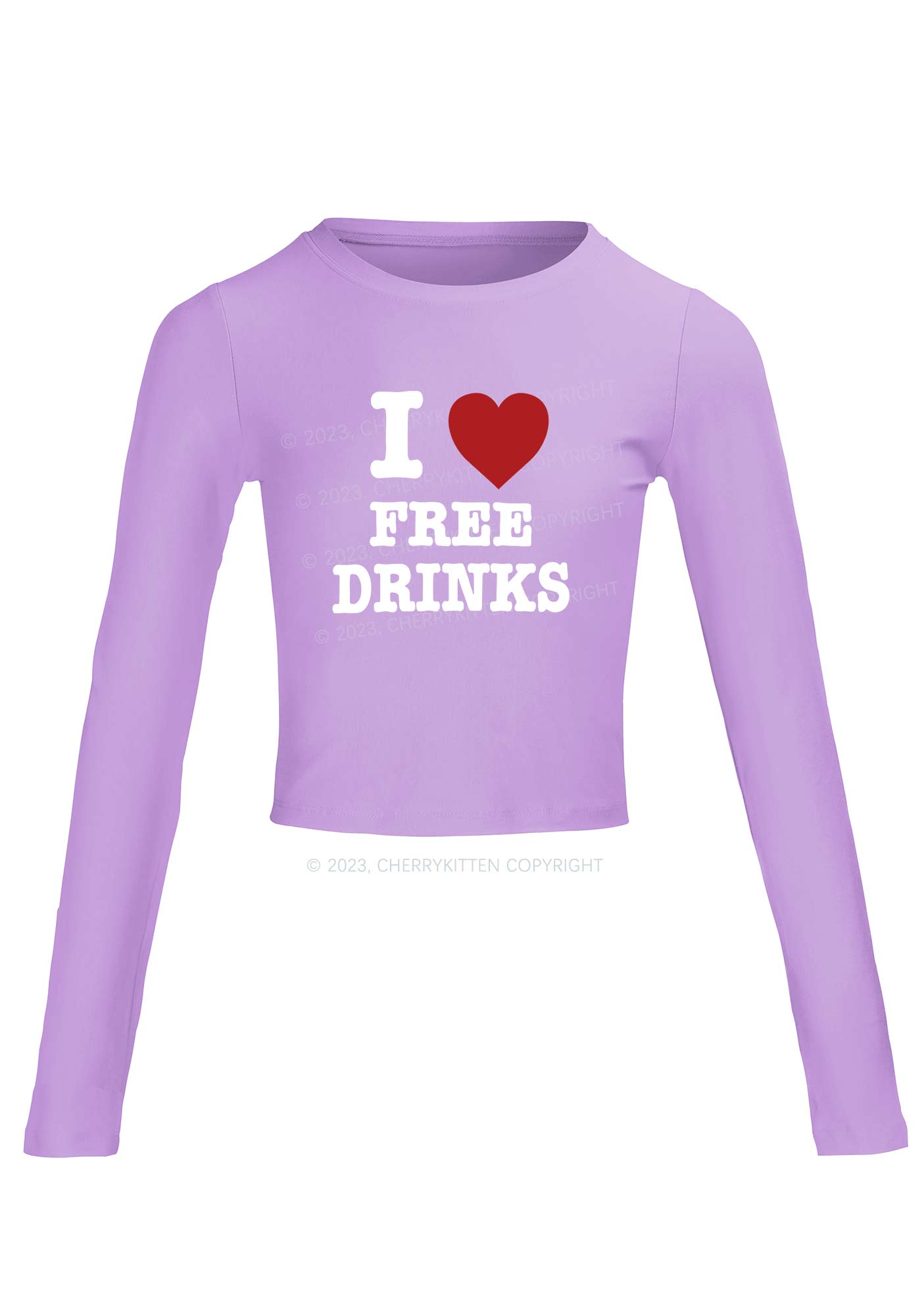 I Love Free Drinks Long Sleeve Crop Top Cherrykitten