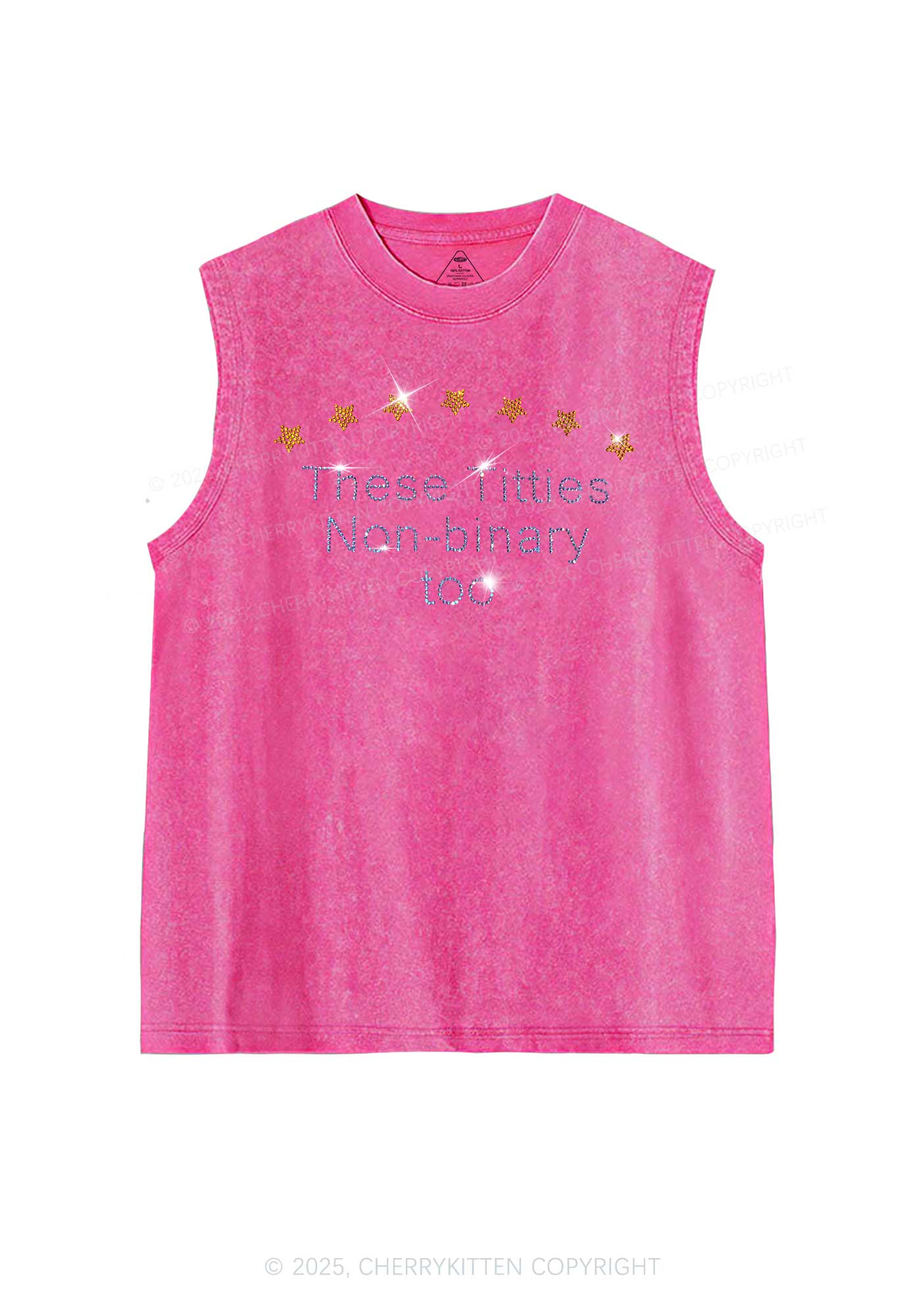Rhinestone Txtties Nonbinary Too Y2K Washed Muscle Tank Cherrykitten