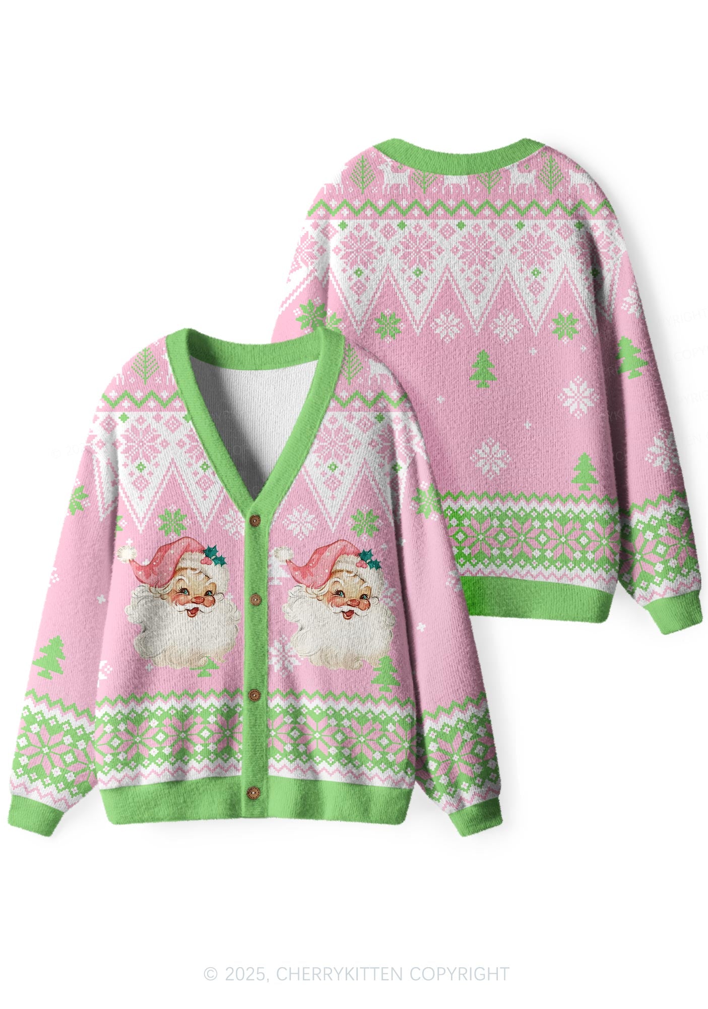 Pink Santa Y2K Christmas Cardigan Knit Sweatshirt Cherrykitten