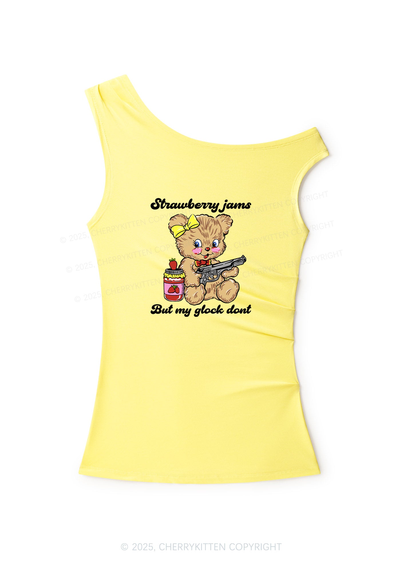 Strawberry Jams Bear Y2K Off Shoulder Tank Top Cherrykitten