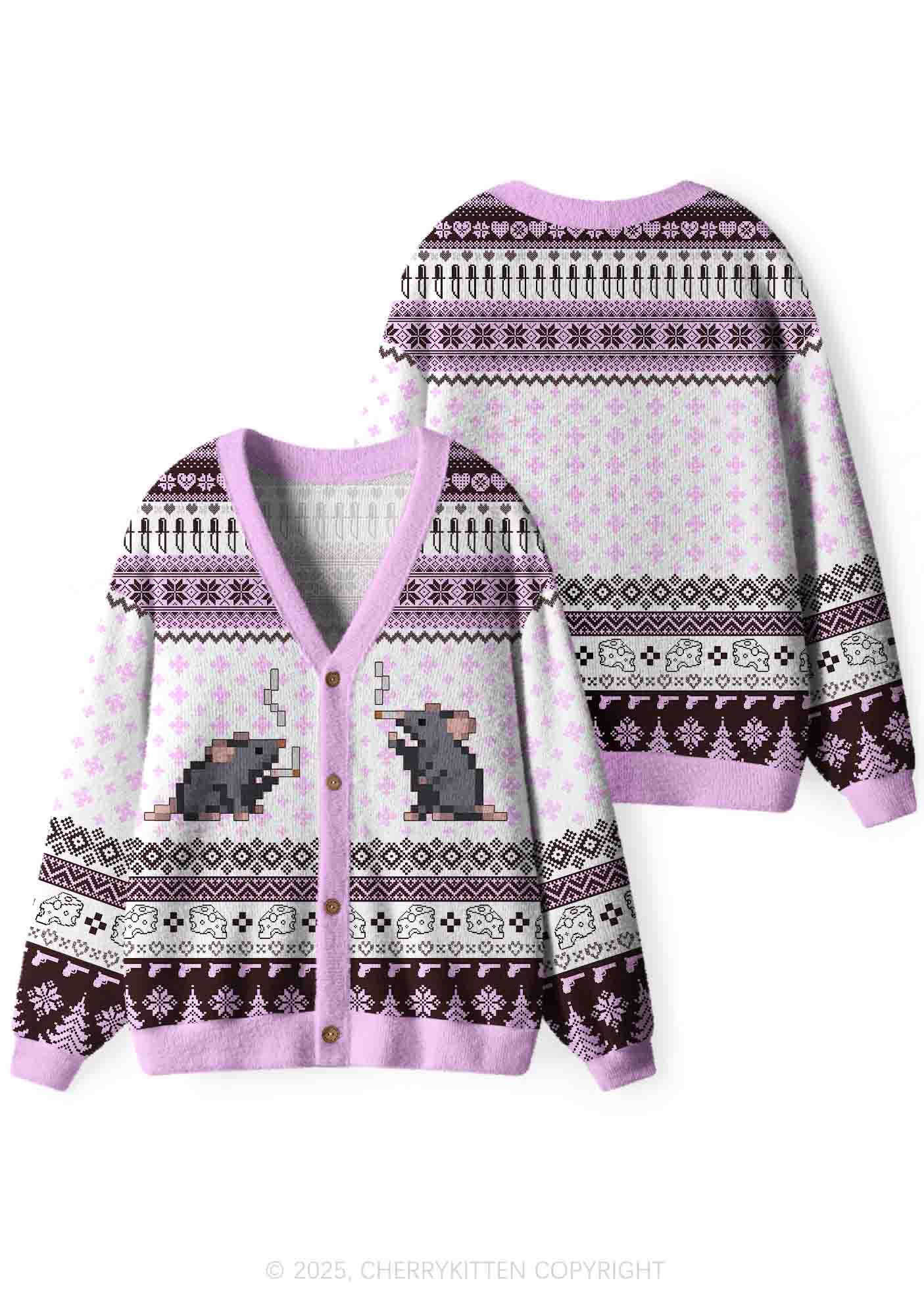 Smoking Rats Y2K Christmas Cardigan Knit Sweatshirt Cherrykitten
