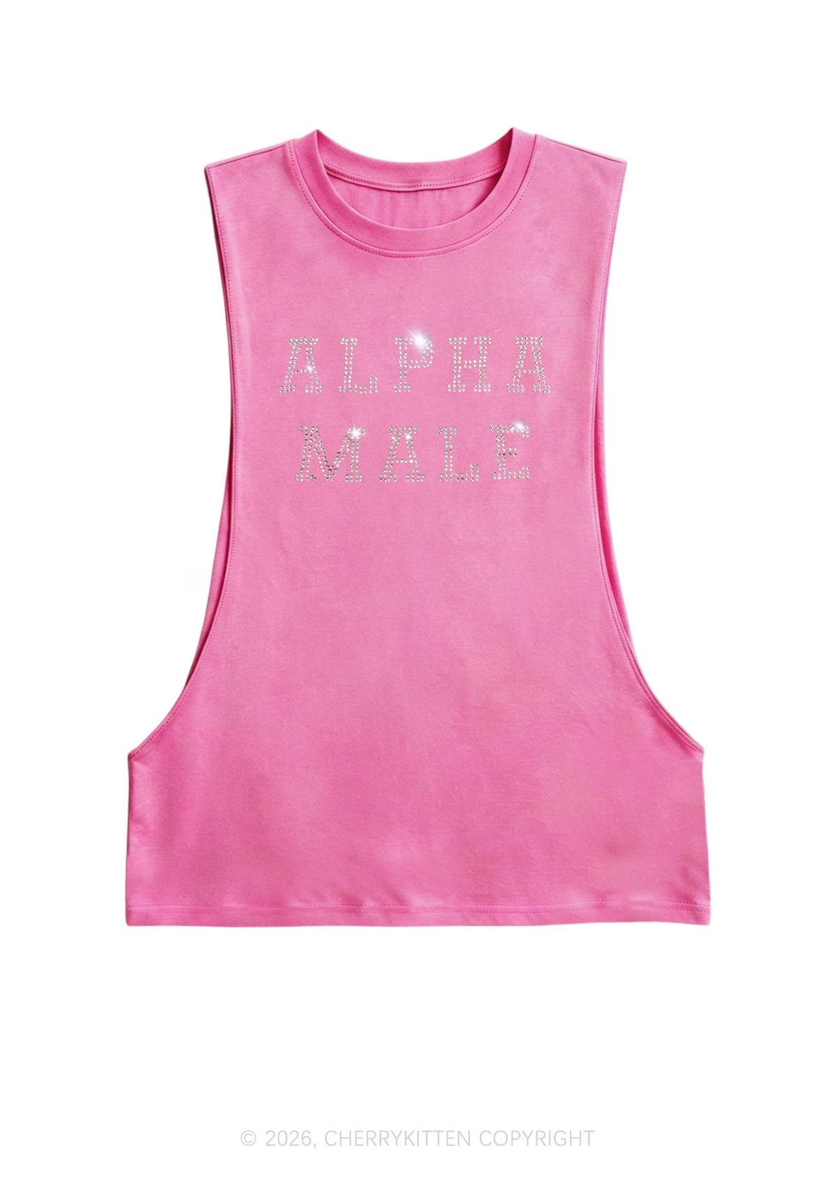 Rhinestone Alpha Male Y2K Men Muscle Side Cutoff Tank Top Cherrykitten