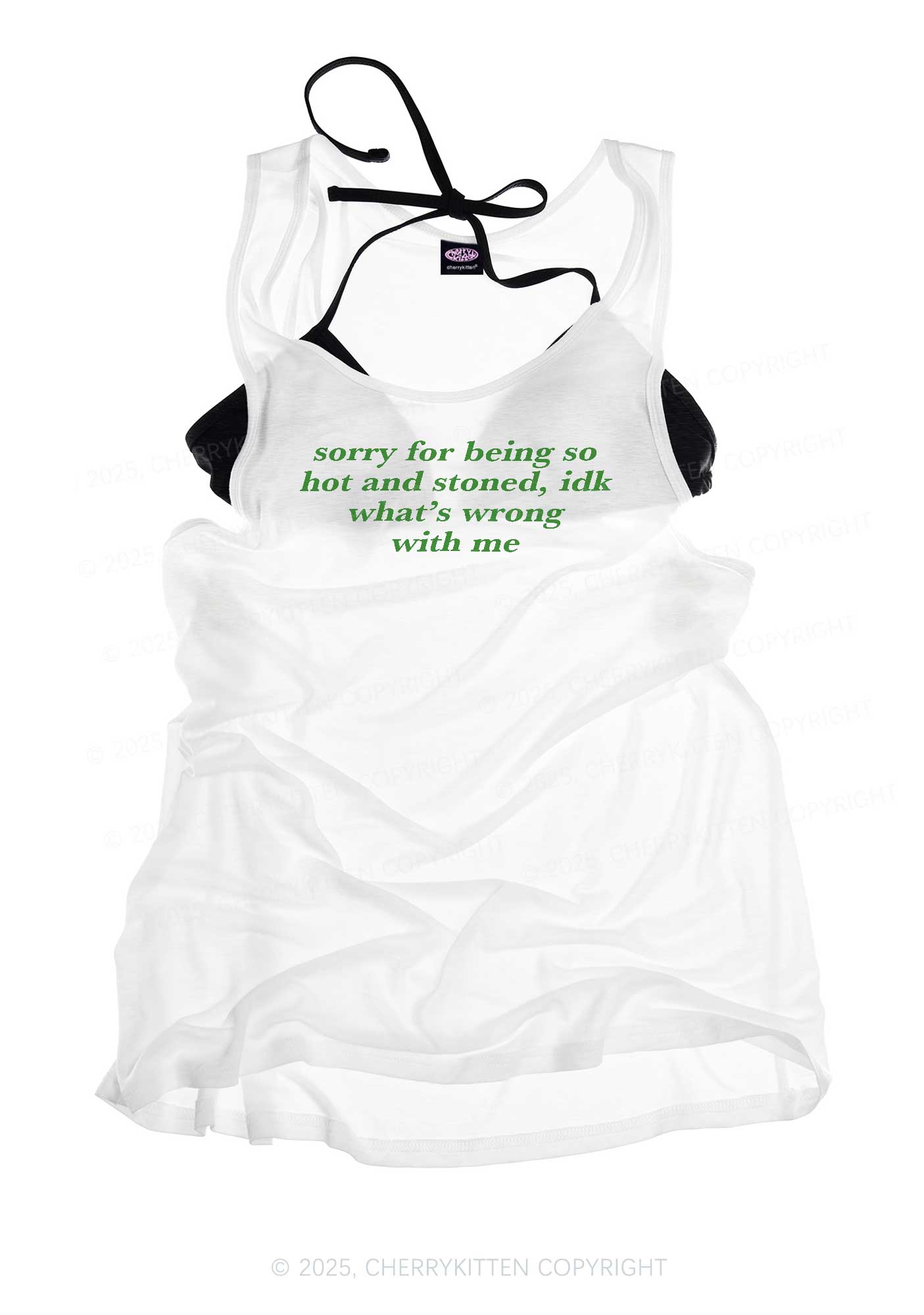 Sorry For Being Hot And Stoned Y2K Sheer Boyfriend Tank Cherrykitten