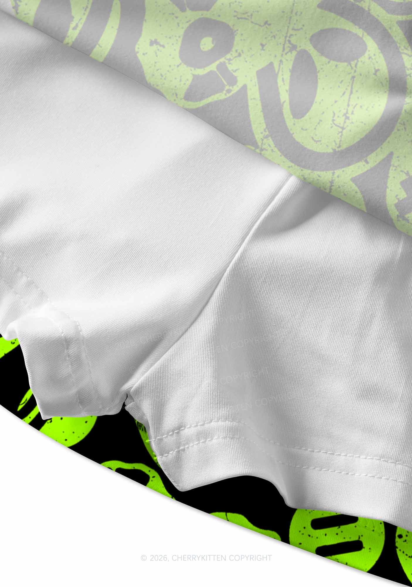 Green Alien Doodle Y2K Print Mini Skirt Cherrykitten