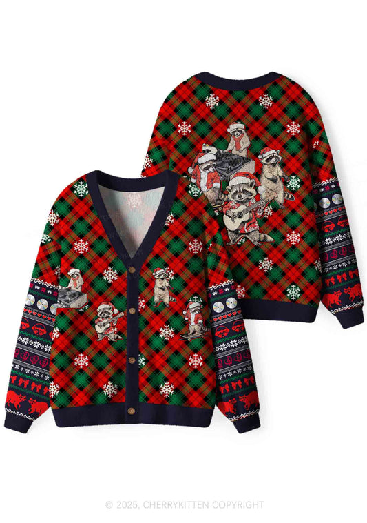 Raccoon Concert Y2K Christmas Cardigan Knit Sweatshirt Cherrykitten