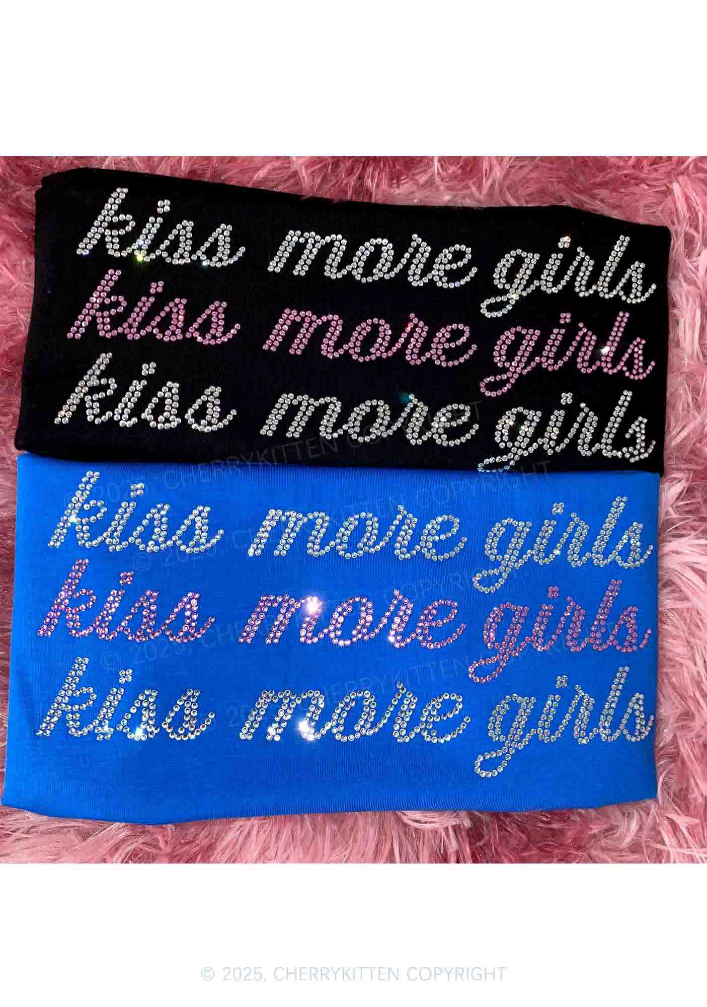 Rhinestone Kiss More Girls Pride Y2K Baby Tee Cherrykitten