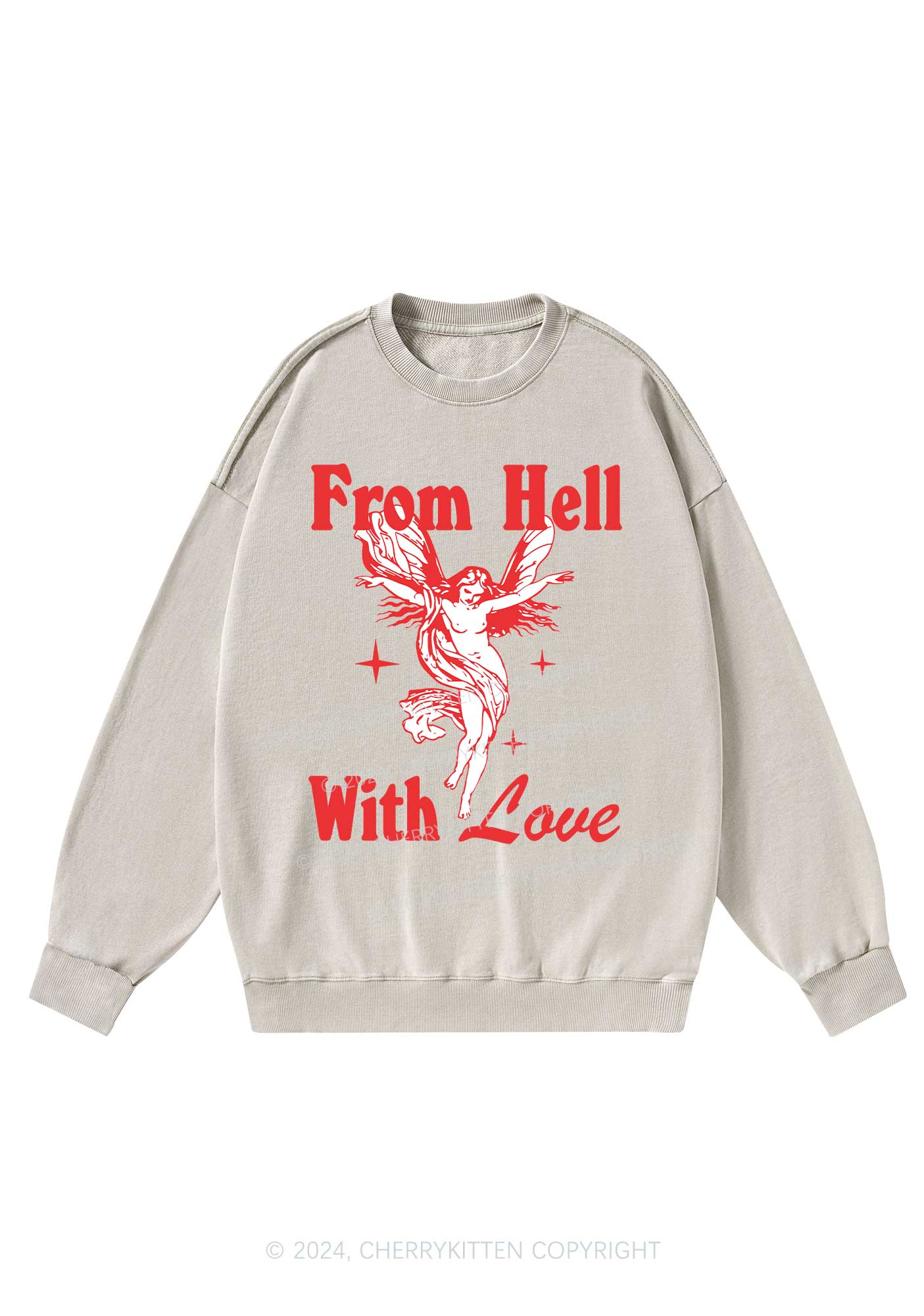 From Hell With Love Y2K Washed Sweatshirts Cherrykitten
