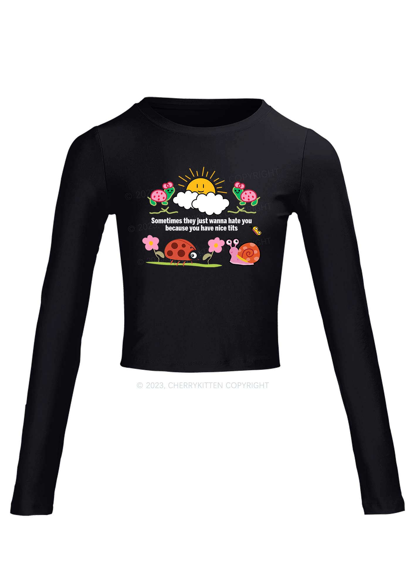 They Just Hate You Long Sleeve Crop Top Cherrykitten