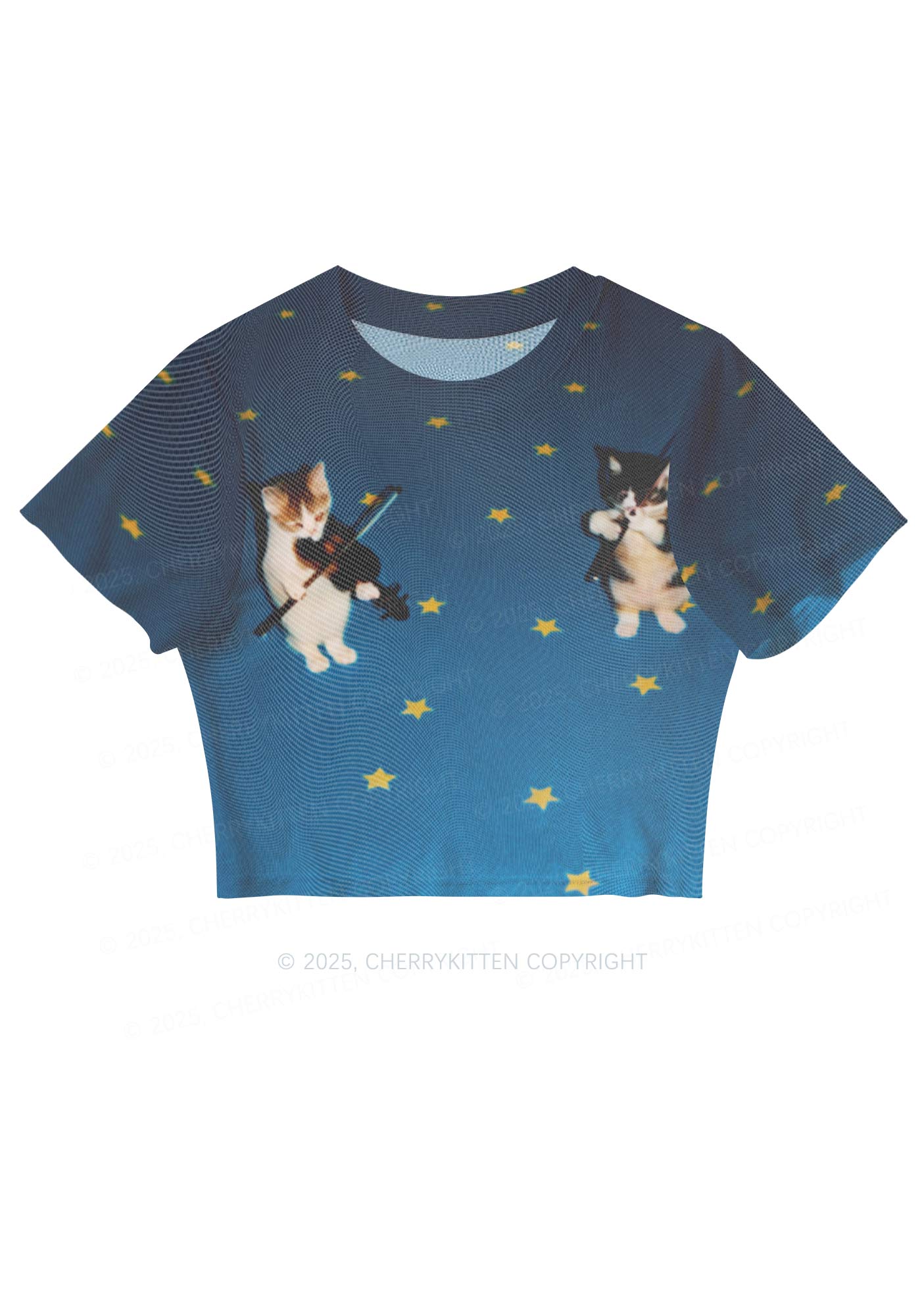 Kitten Violinist Y2K Mesh Crop Top Cherrykitten