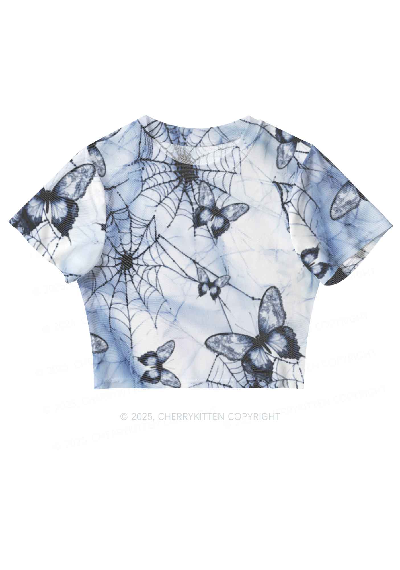 Web And Butterflies Y2K Mesh Crop Top Cherrykitten