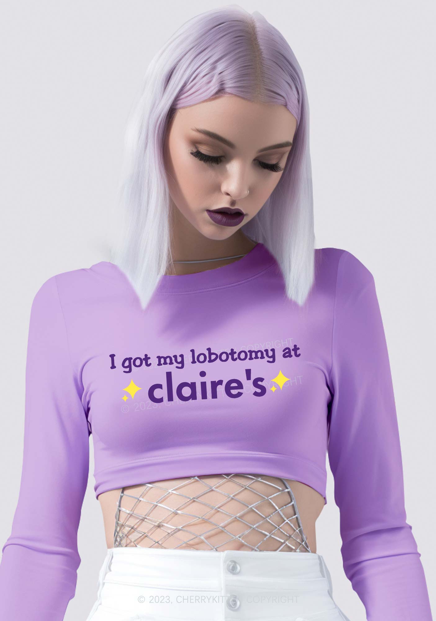 I Got My Lobotomy At Claire's Long Sleeve Crop Top Cherrykitten