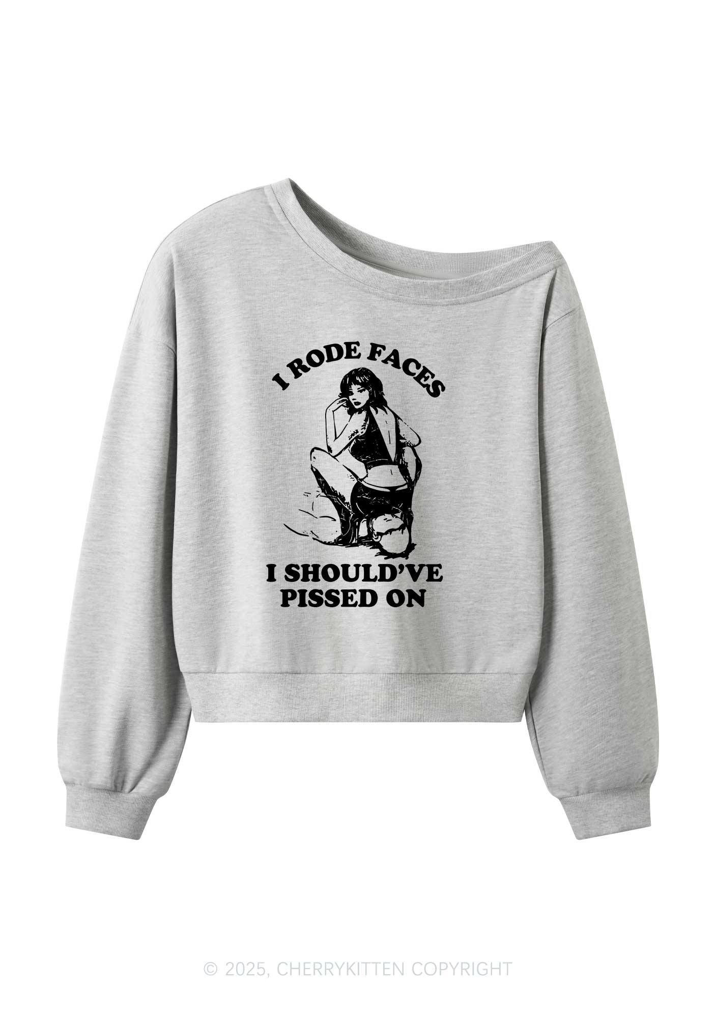 I Rode Faces Y2K Off Shoulder Sweatshirts Cherrykitten